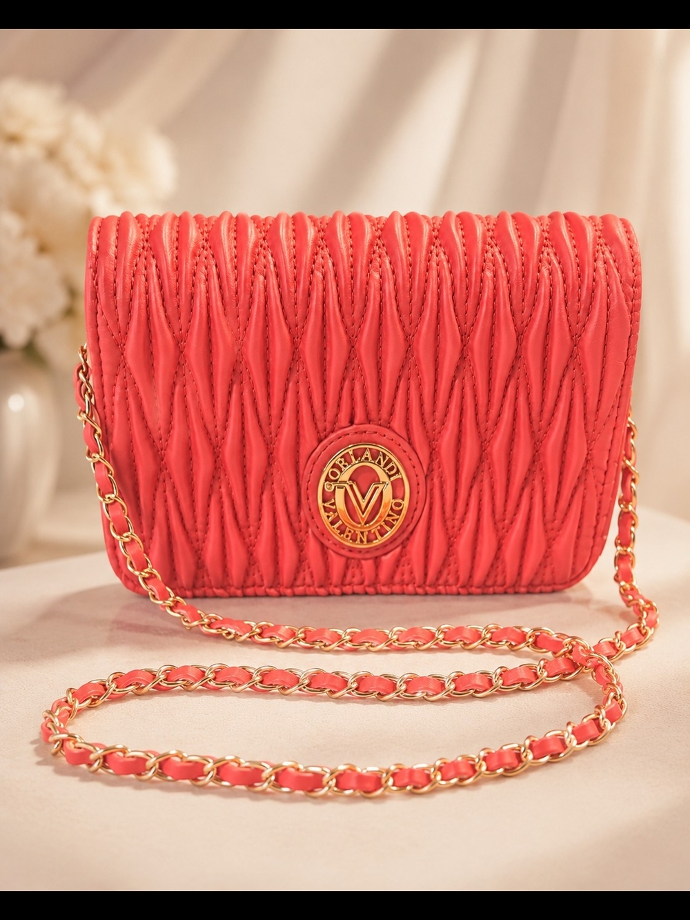 Valentino Orlandi HOT PINK Crossbody Bag with Gold Chain NWT